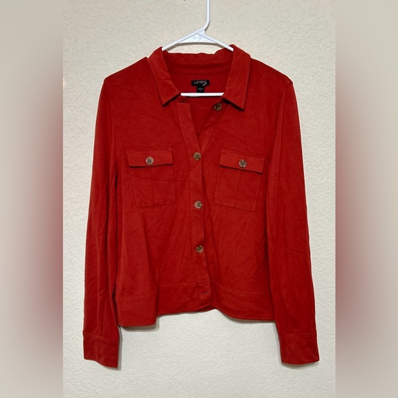 J Jill Wearever Collection Button Shacket Burnt Orange Collared Women’s Medium - Picture 2 of 10